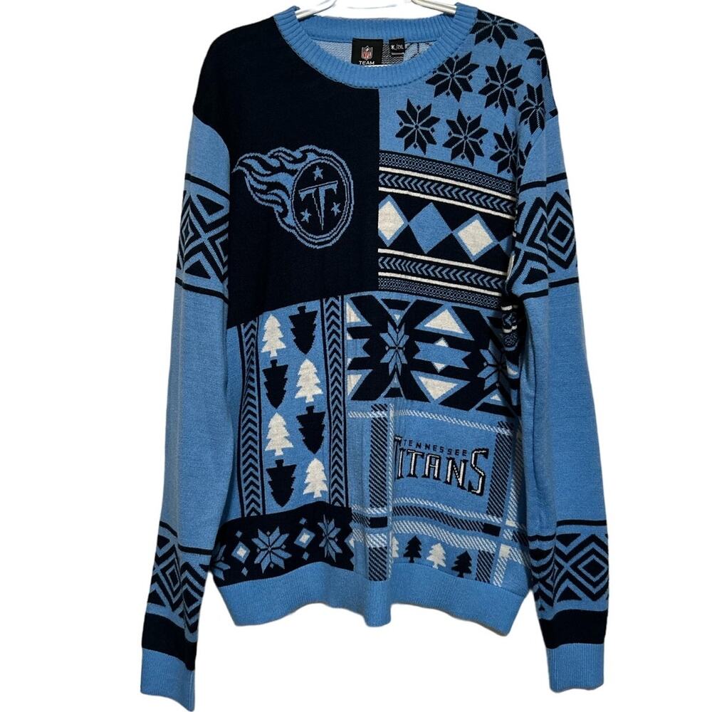 NFL Team Apparel Men's TN Titans Ugly Christmas Sweater Blue Black Size 2XL